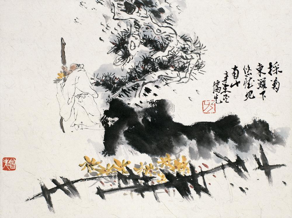 0569 采菊东篱下悠然见南山 立轴 设色纸本