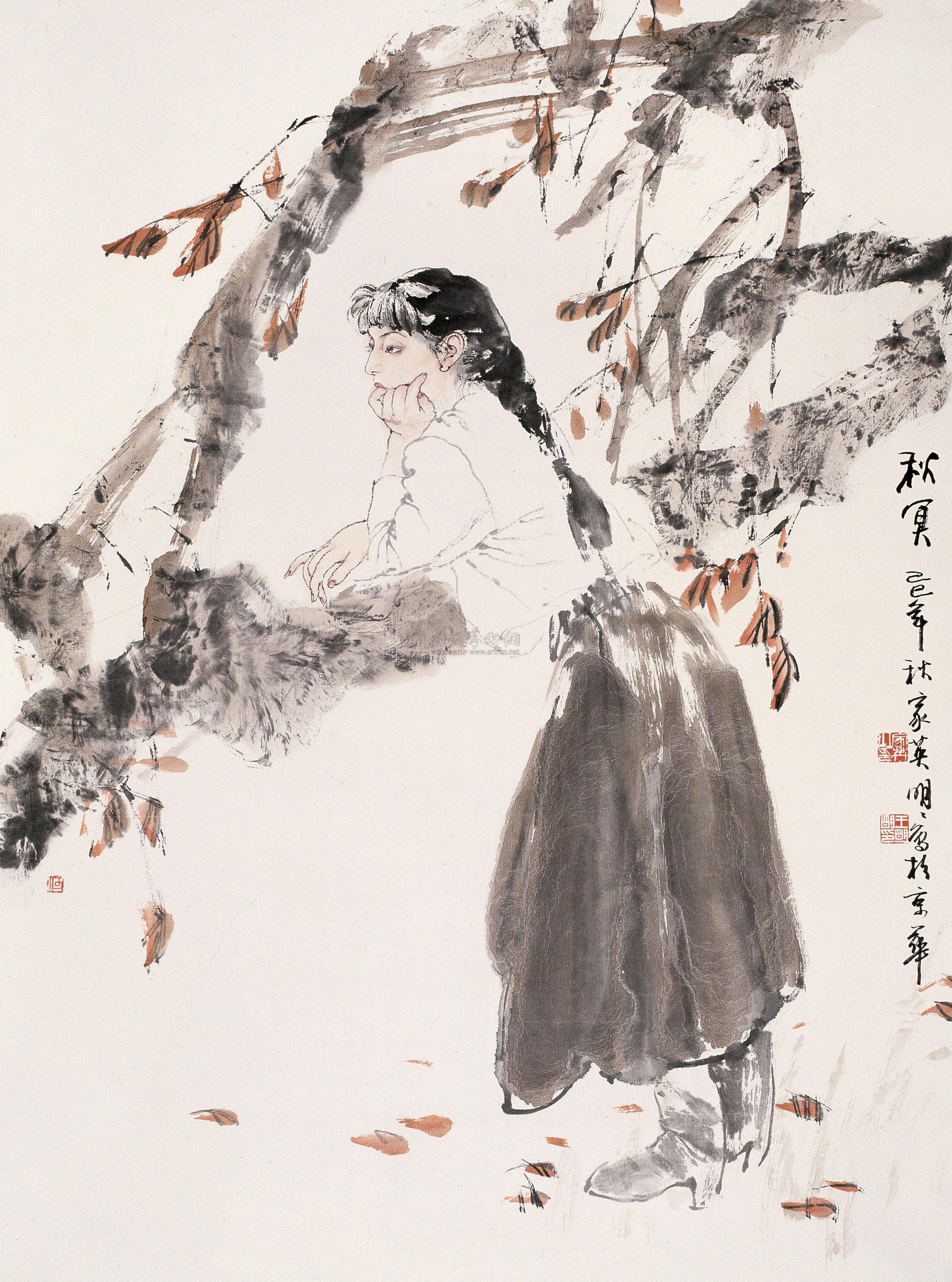 01091989年作秋冥立轴设色纸本