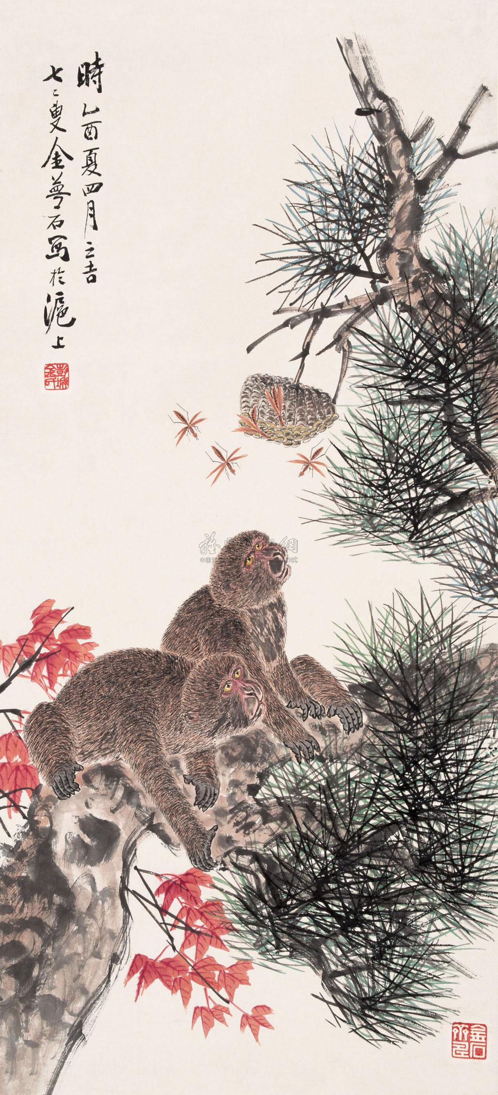0212 蜂猴图 立轴 纸本