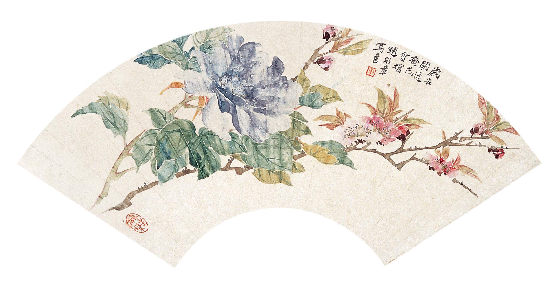 0345花卉扇面镜心