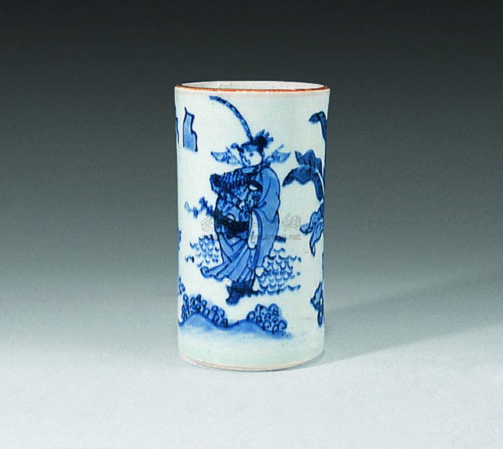 1538 清顺治 青花人物笔筒