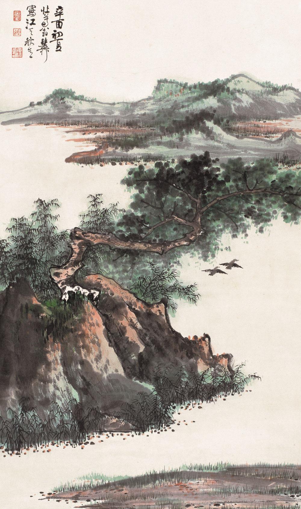 0055 1981年作 江天秋意 立轴 设色纸本