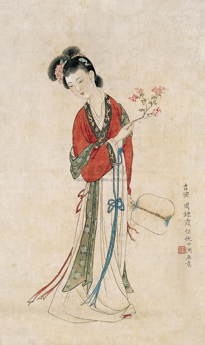 1075 玉人折花 立轴 纸本
