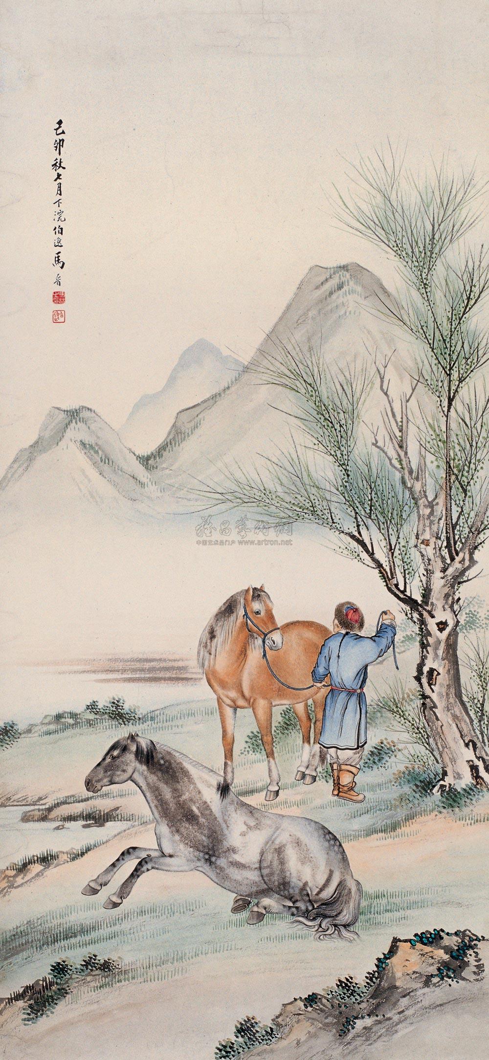 0261 1939年作 西山放马图 立轴 纸本设色