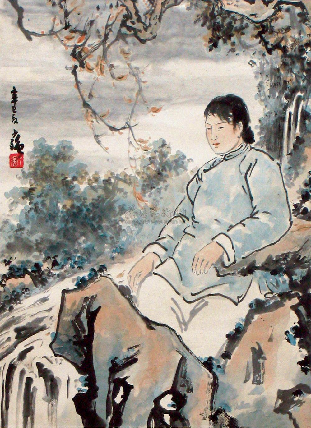 0444妇女立轴设色纸本