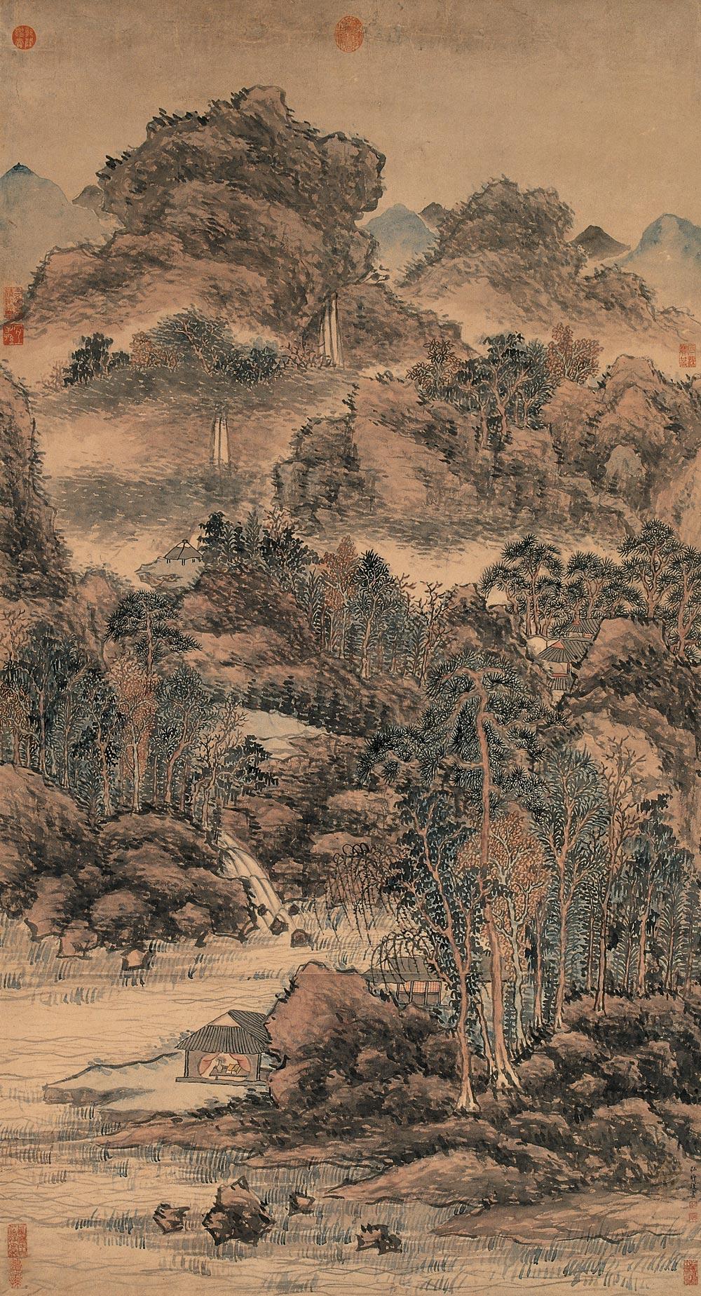 0632深山草堂图立轴设色纸本