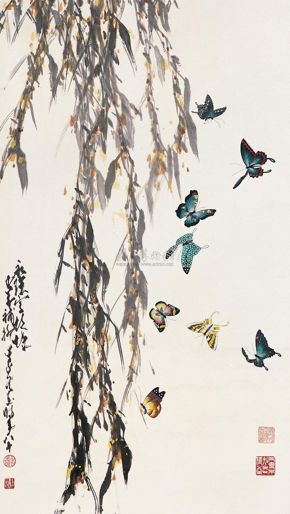 0065 柳蝶 镜心 纸本设色