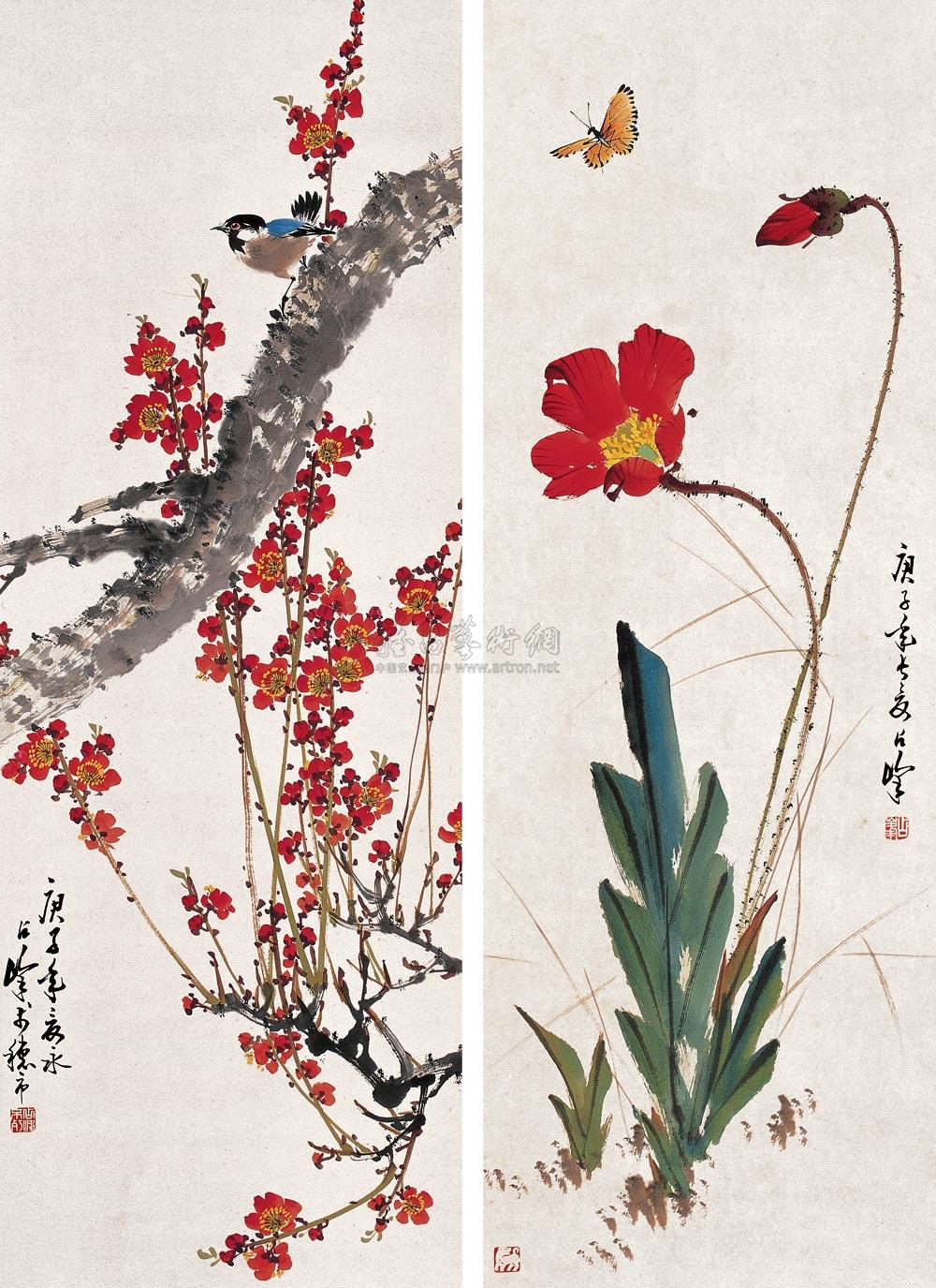 花鸟 (两幅) 立轴 设色纸本】拍卖品_图片_价格_鉴赏_绘画_雅昌艺术品