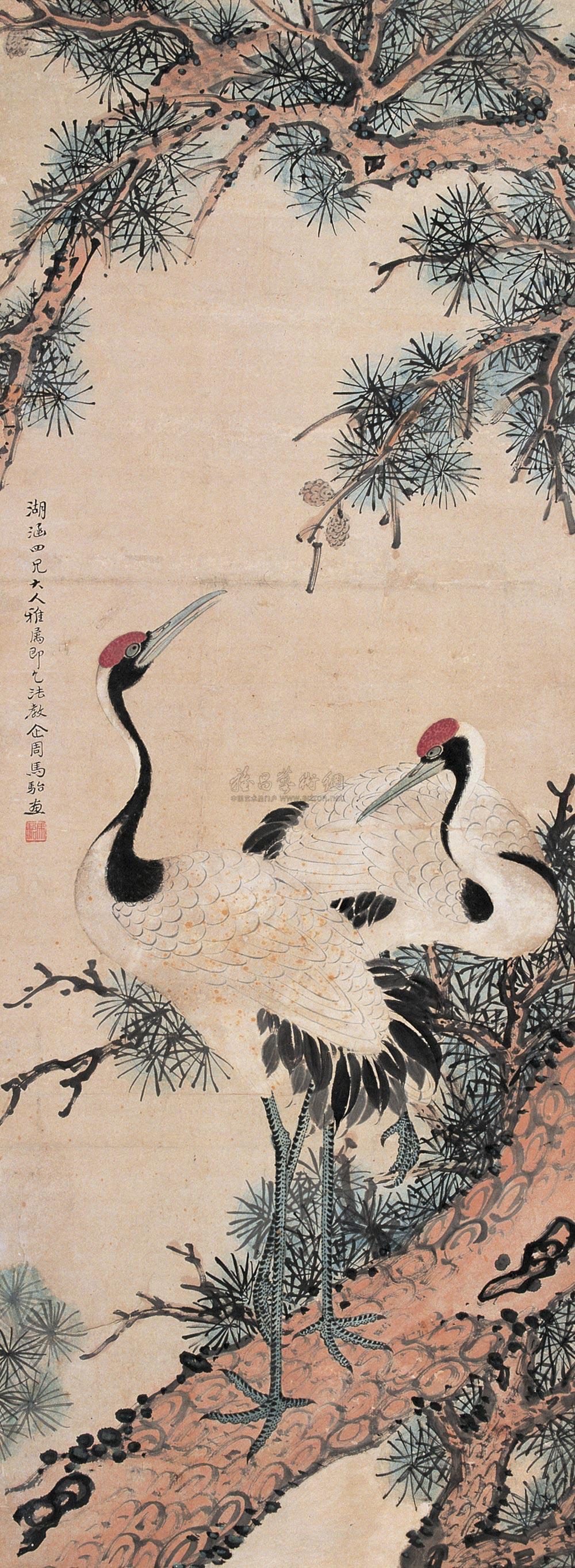 0330 松鹤延年 立轴 设色纸本
