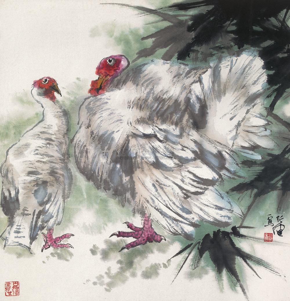 1297白火鸡镜心设色纸本