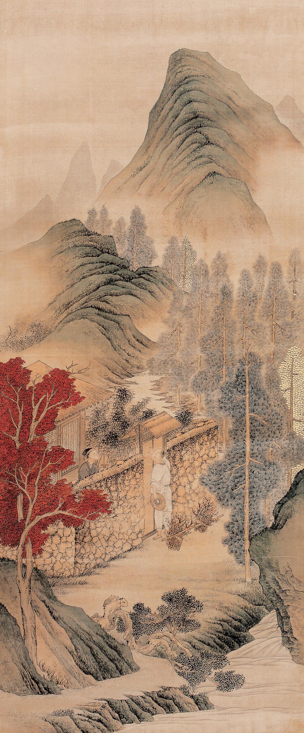 0113 小叩柴扉 立轴 设色绢本