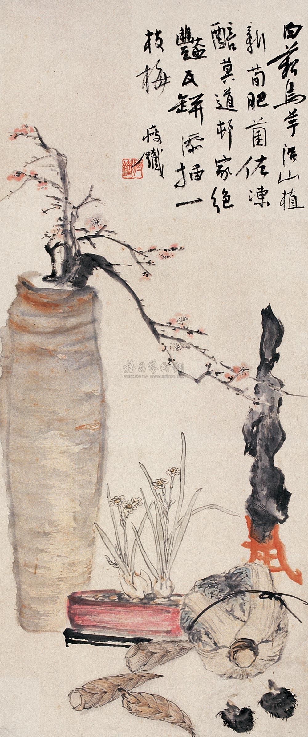 【清供图 立轴 设色纸本】拍卖品_图片_价格_鉴赏