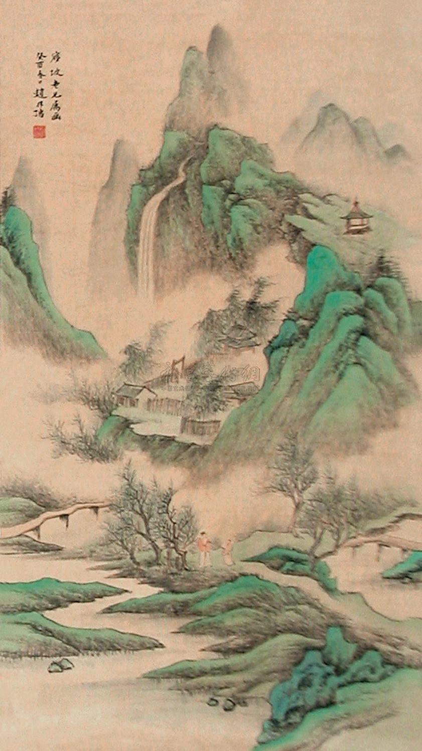 0043 山中幽居图 立轴 设色纸本