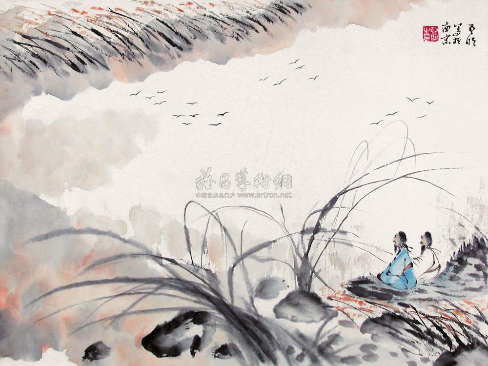 0272江边垂钓图镜心设色纸本