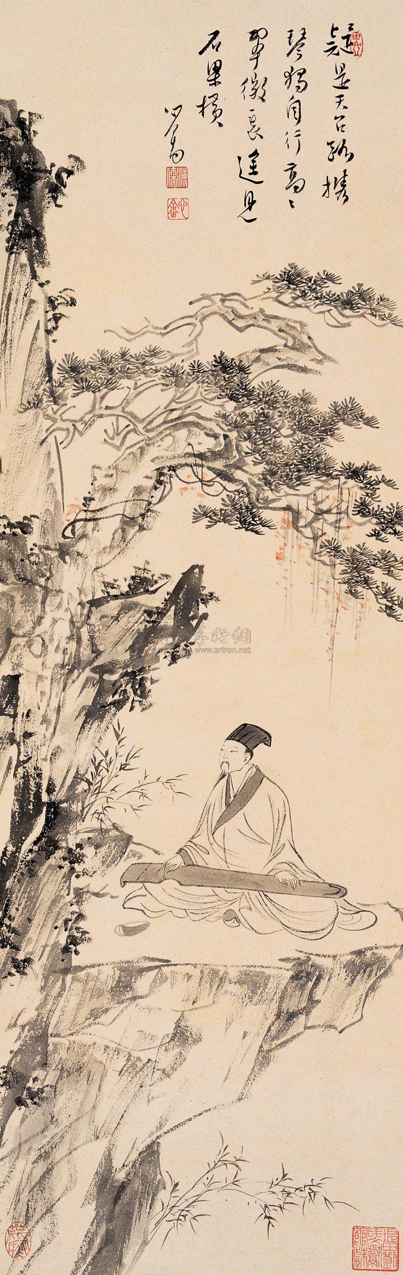 0773携琴独行立轴设色纸本