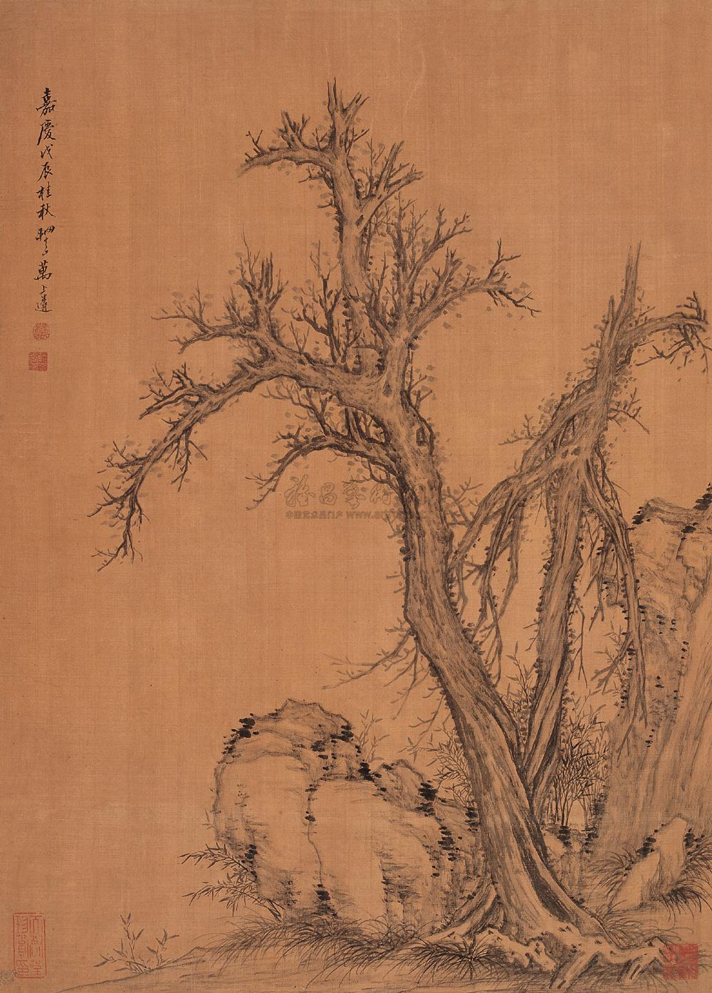 0171戊辰1808年作枯木灵石立轴水墨绢本