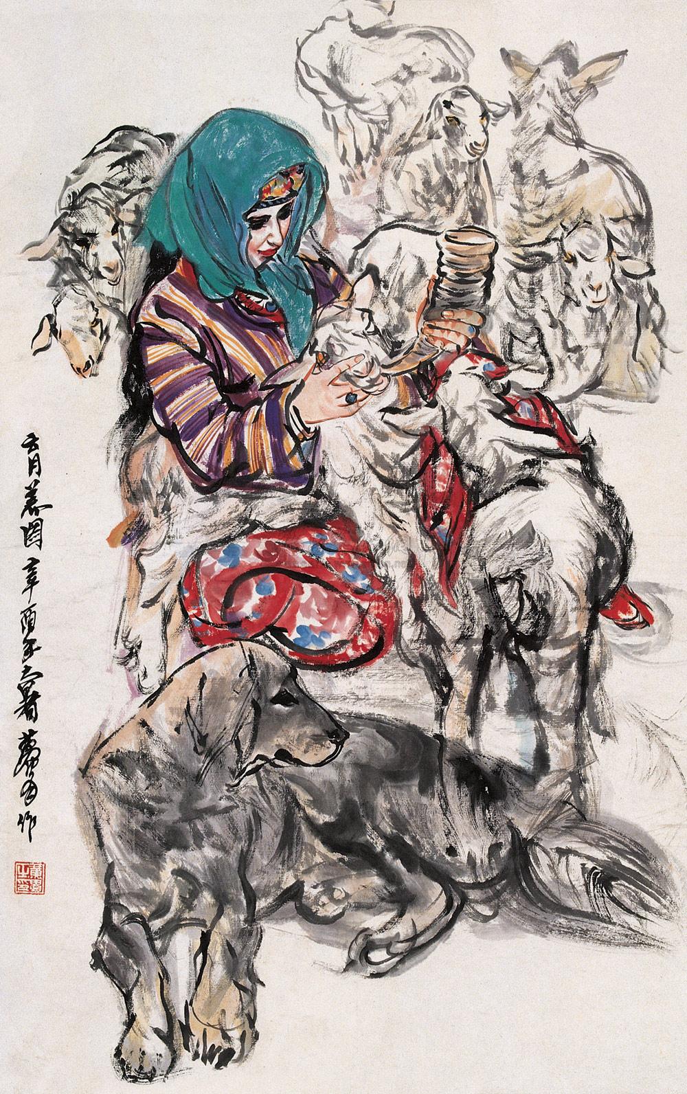 00791981年作牧羊女立轴设色纸本