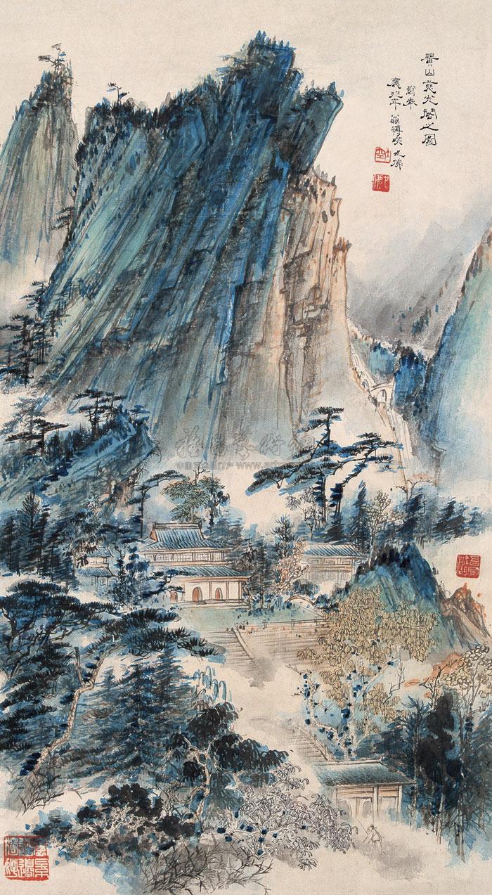0638黄山慈光阁立轴设色纸本