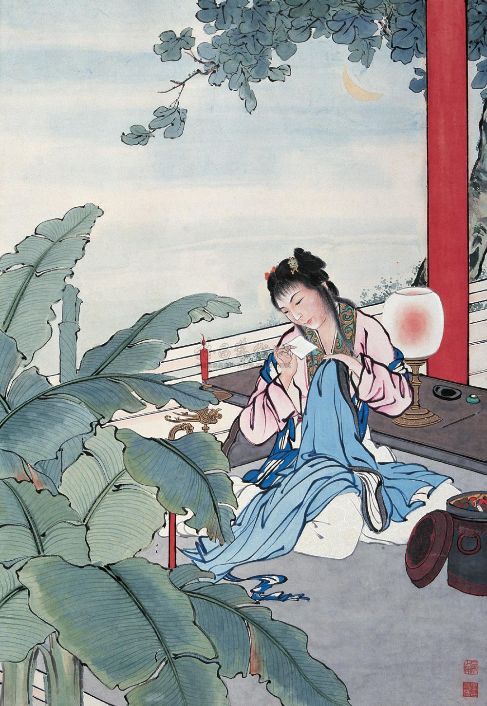 0405 月下仕女 立轴 设色纸本