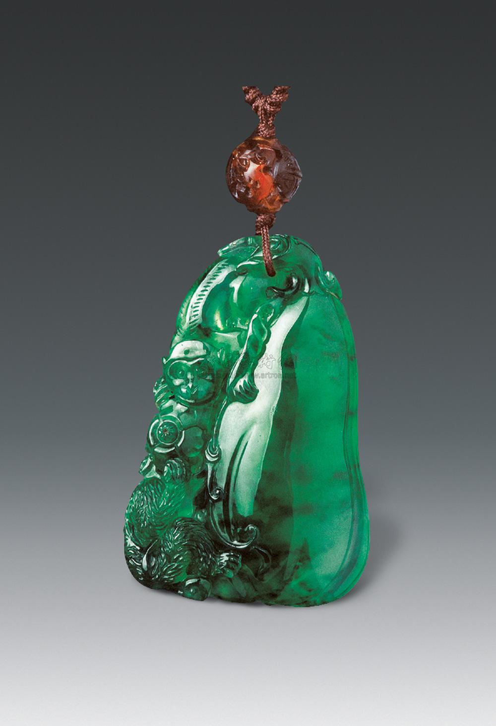 3574 清 翡翠猴戏挂件