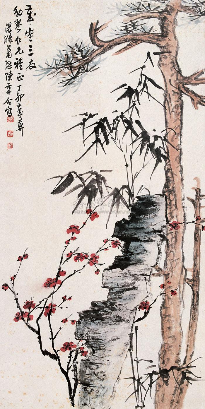 0390岁寒三友立轴纸本