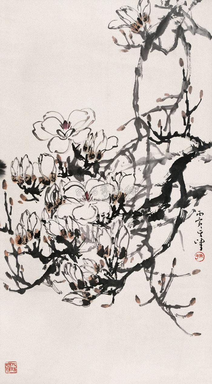 0447玉兰立轴纸本