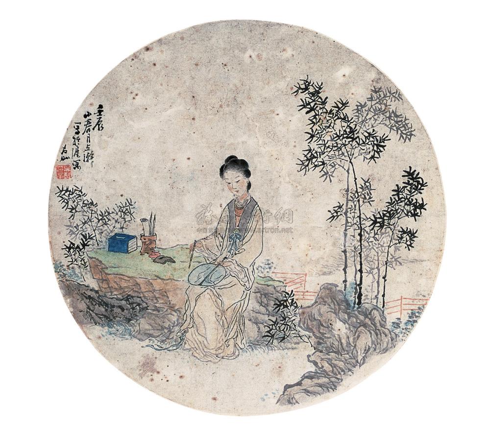 00271892年作竹下诗情团扇设色纸本