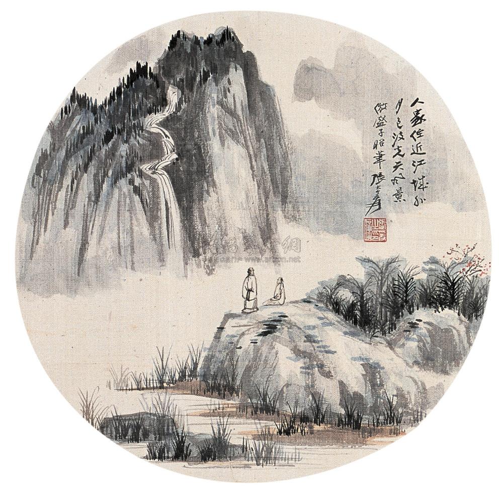 0367山水团扇镜心设色绢本