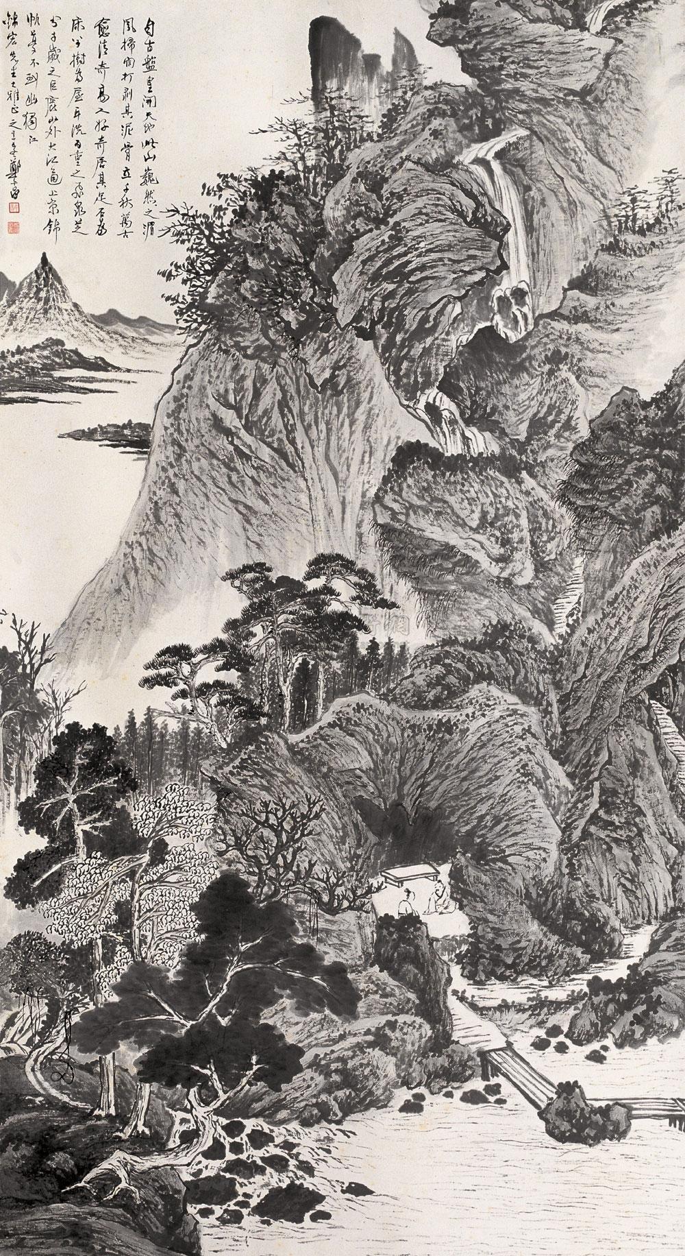 0011辛巳1941年作深山听泉图立轴水墨纸本