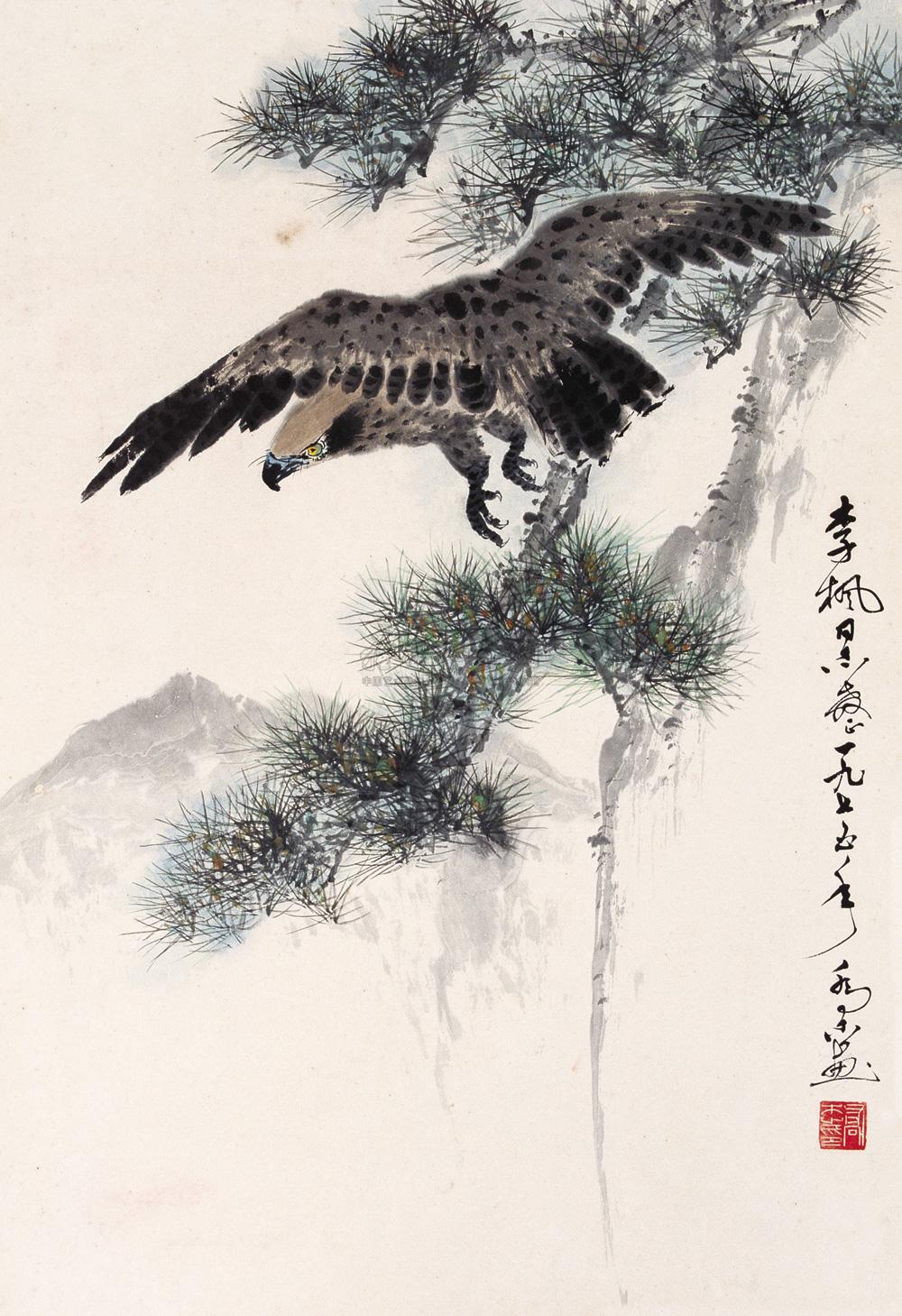 0184松鹰图立轴设色纸本