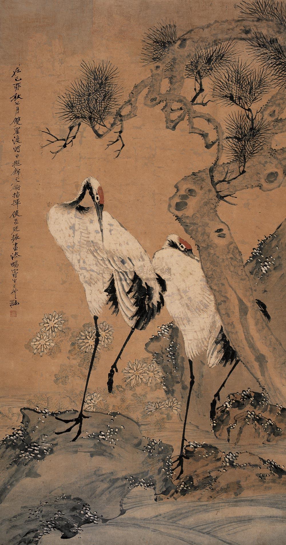 0186 松鹤延年图 立轴 设色纸本