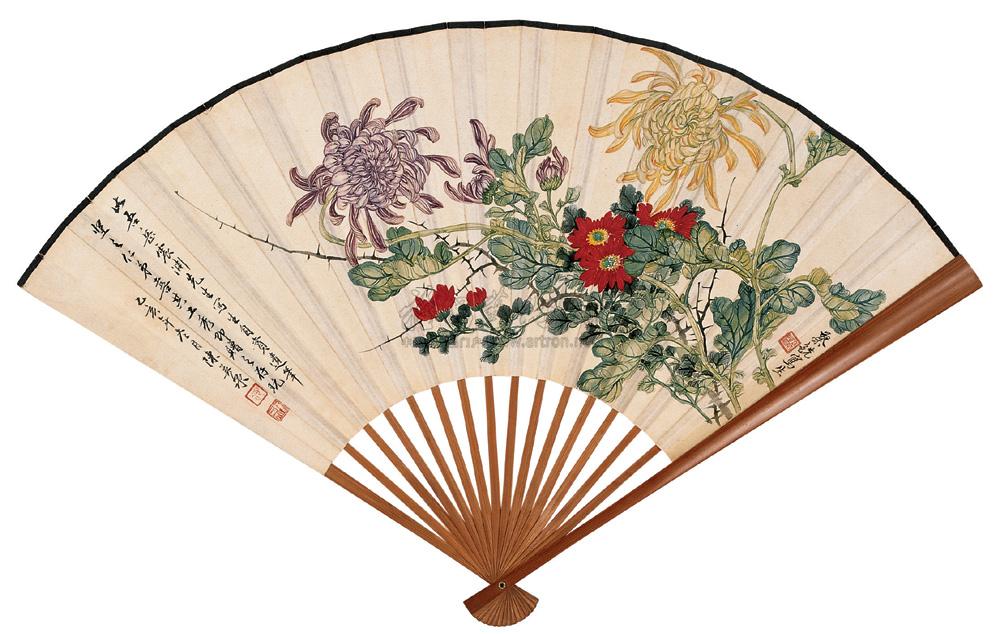 0987菊花成扇设色纸本