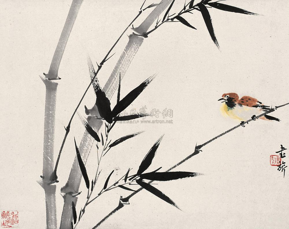 0233竹鸟立轴水墨纸本