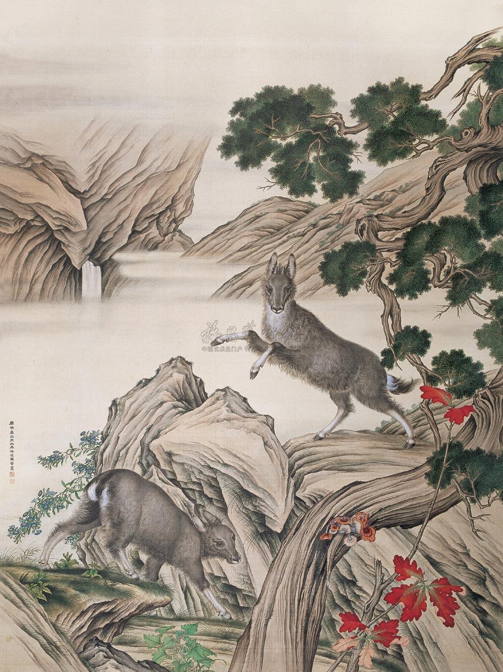 07911930年作双羚图立轴设色绢本