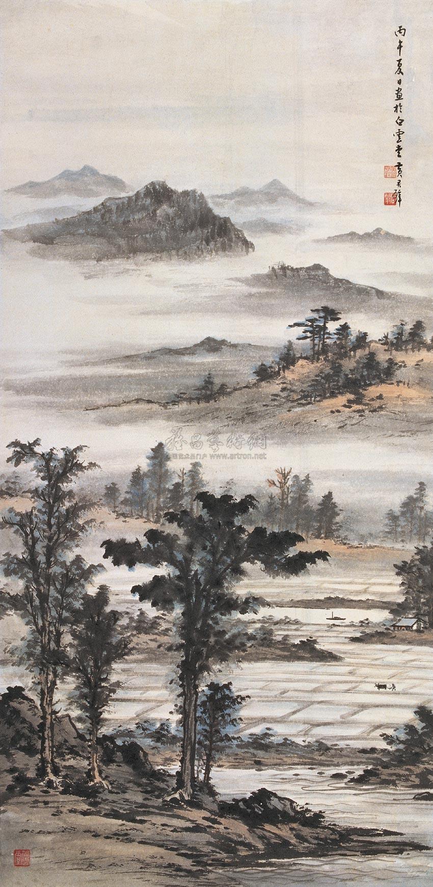 1021 水田农耕 镜心 设色纸本