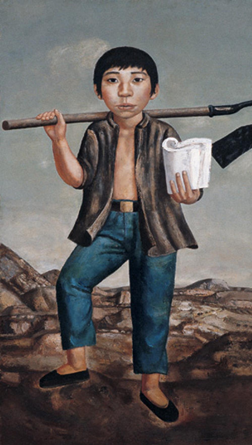 0877 荷锄少年 布面油画