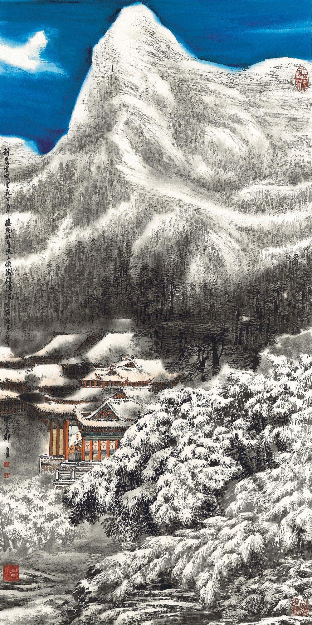 0879 雪夜月楼 镜心 设色纸本