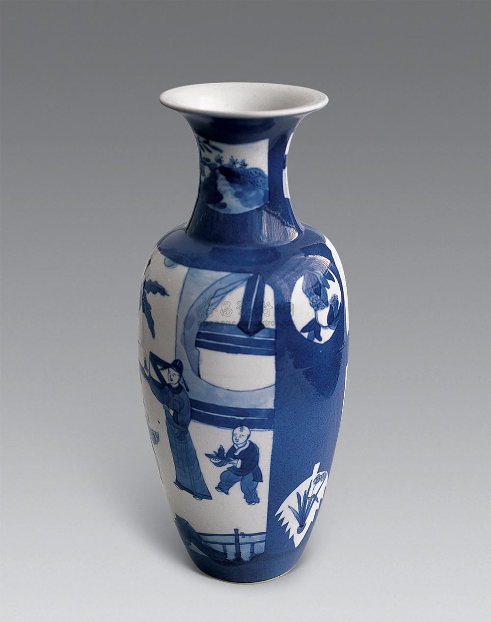 青花地开光人物纹观音瓶】拍卖品_图片_价格_鉴赏_清代青花瓷器_雅昌