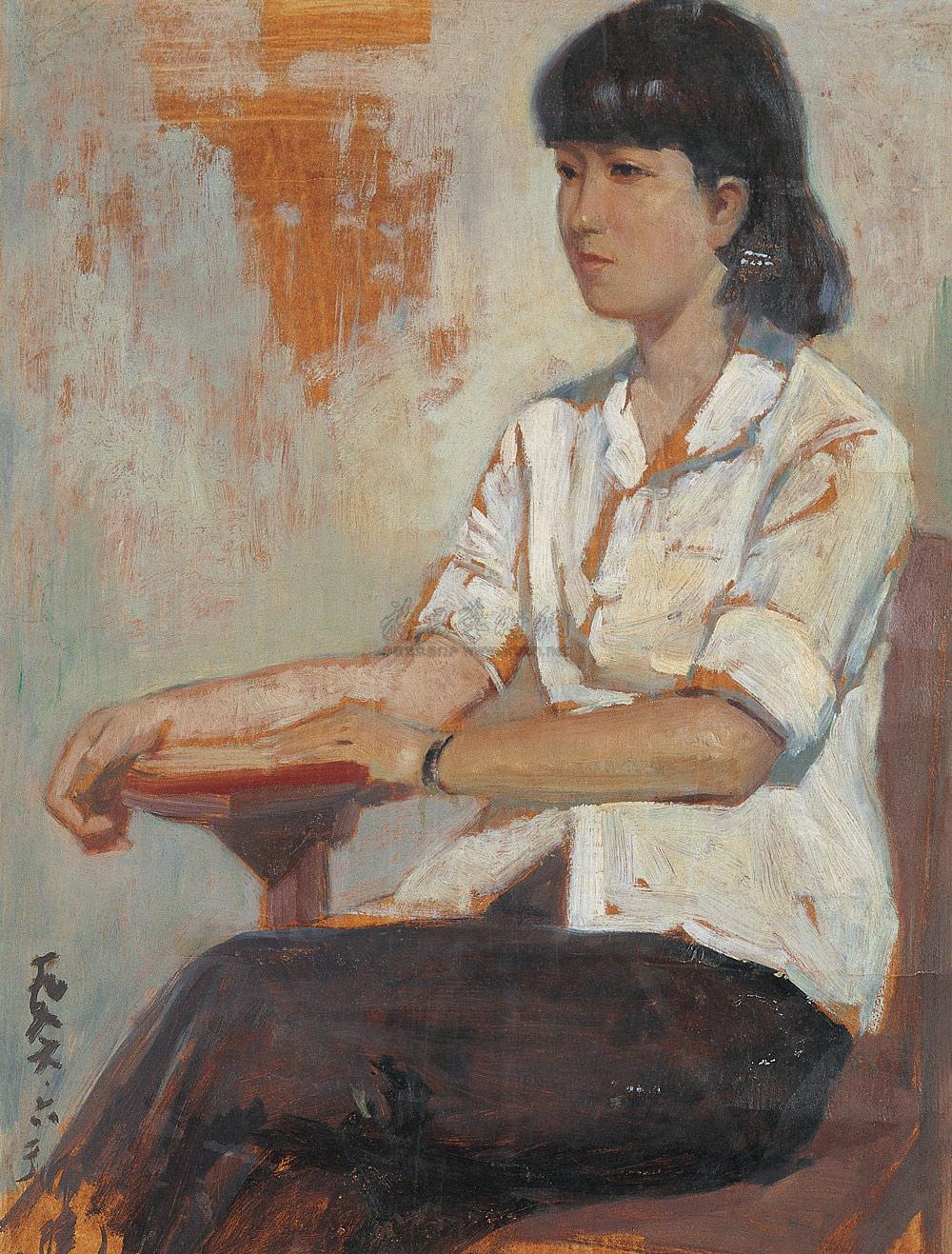 0423 66年作 女青年坐像 油画