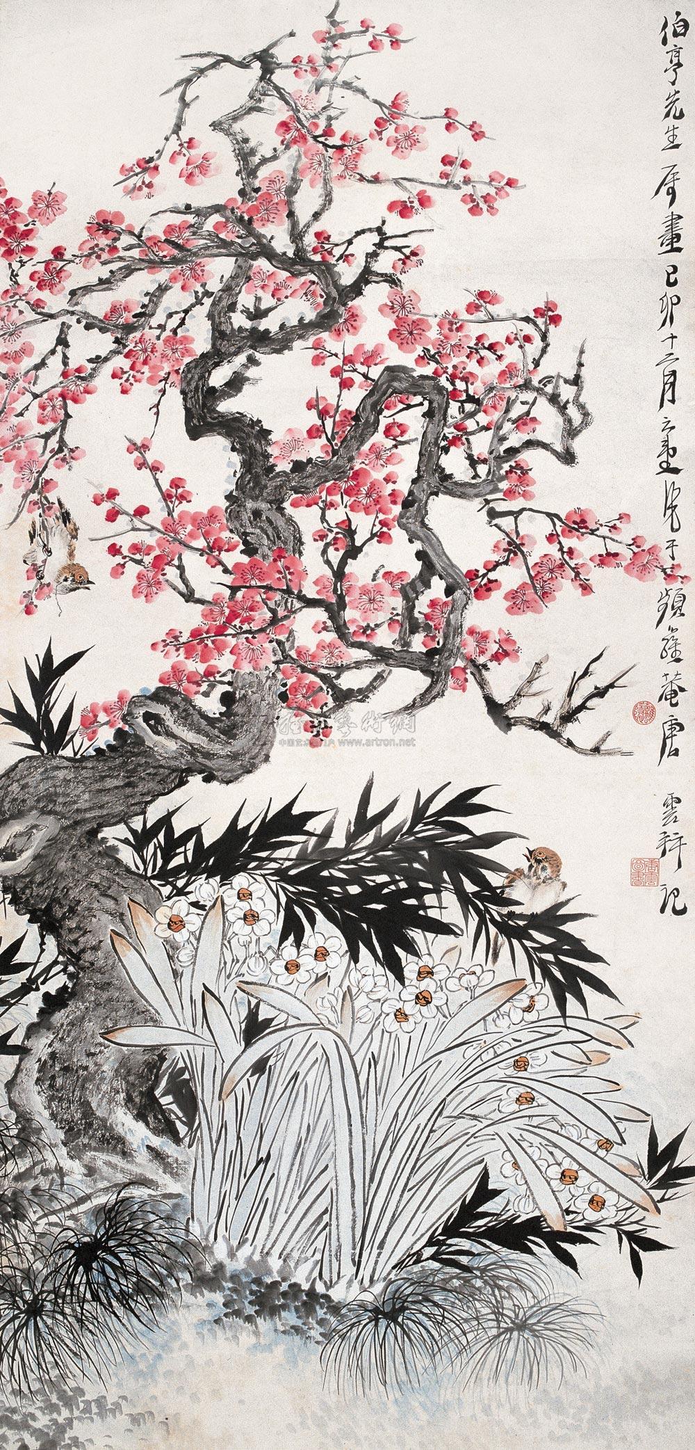 【1939年作 梅花小鸟 立轴 设色纸本】拍卖品_图片_价格_鉴赏_绘画