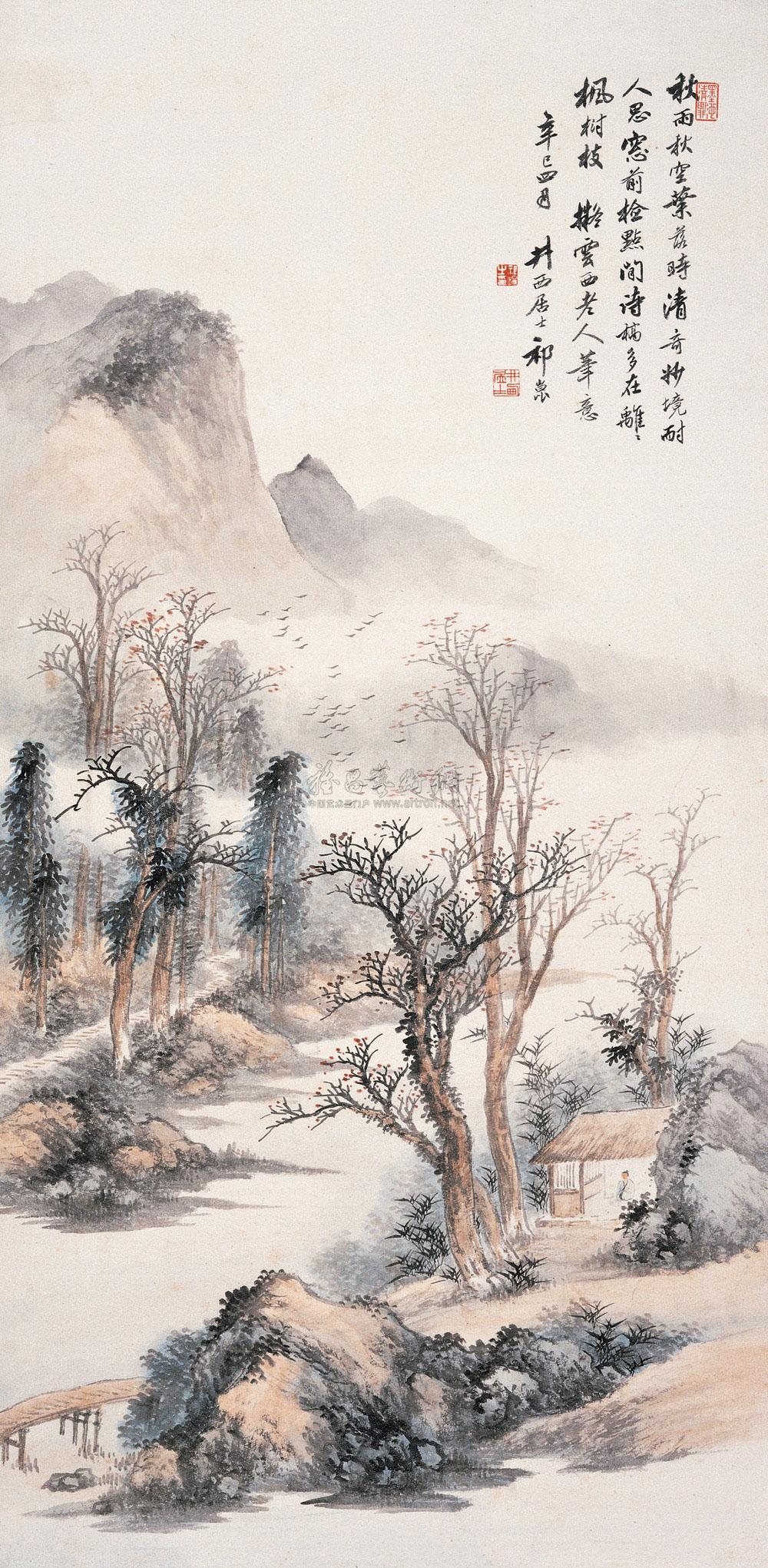 【霜林诗思图 轴 纸本设色】拍卖品_图片_价格_鉴赏_绘画_雅昌艺术品拍卖网