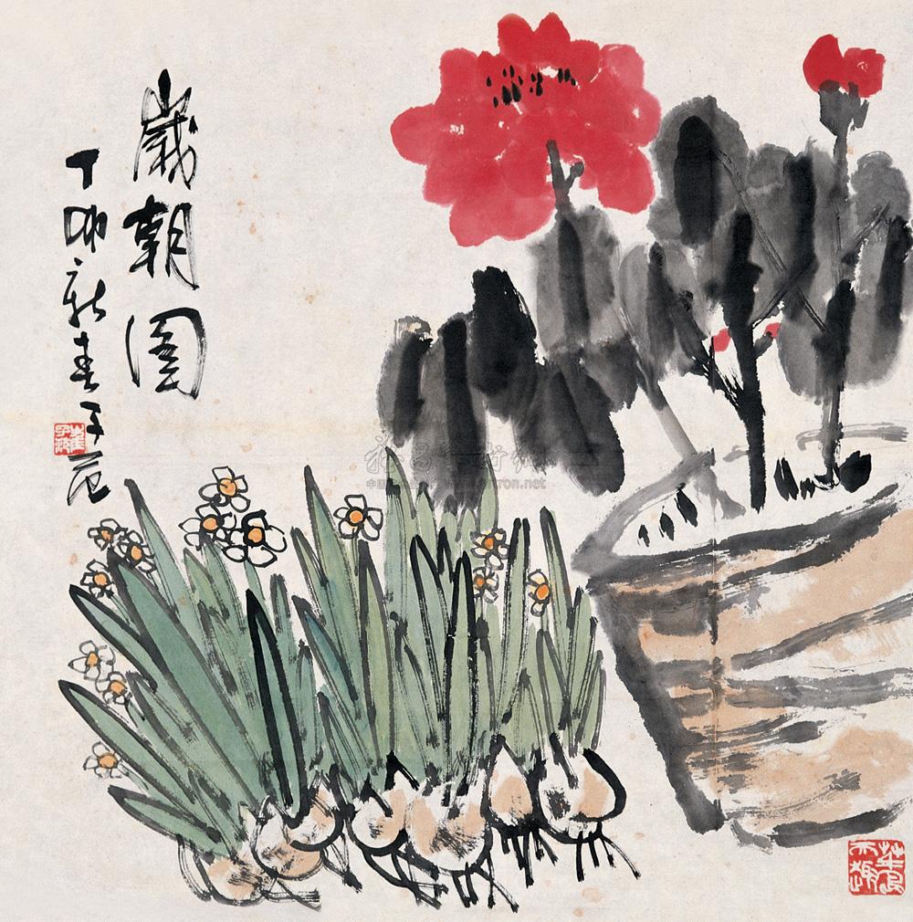 1003 丁卯(1987年)作 岁朝图 镜心 设色纸本