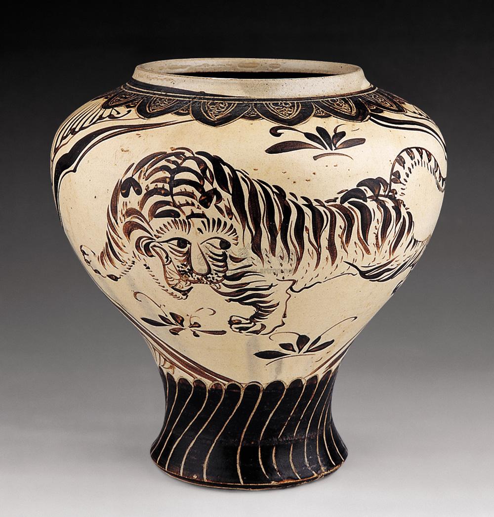 0459 元 磁州窑虎纹鸡腿罐