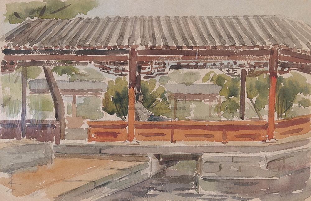 0239园林长廊水彩纸本框