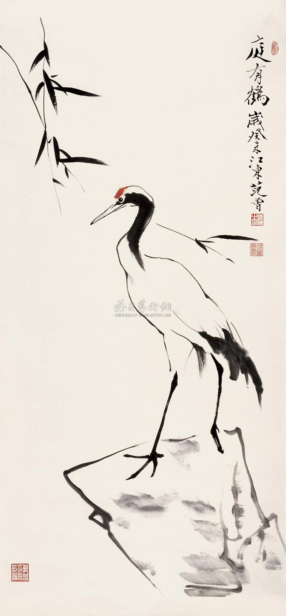 0068 2003年作 庭有鹤 镜心 纸本水墨