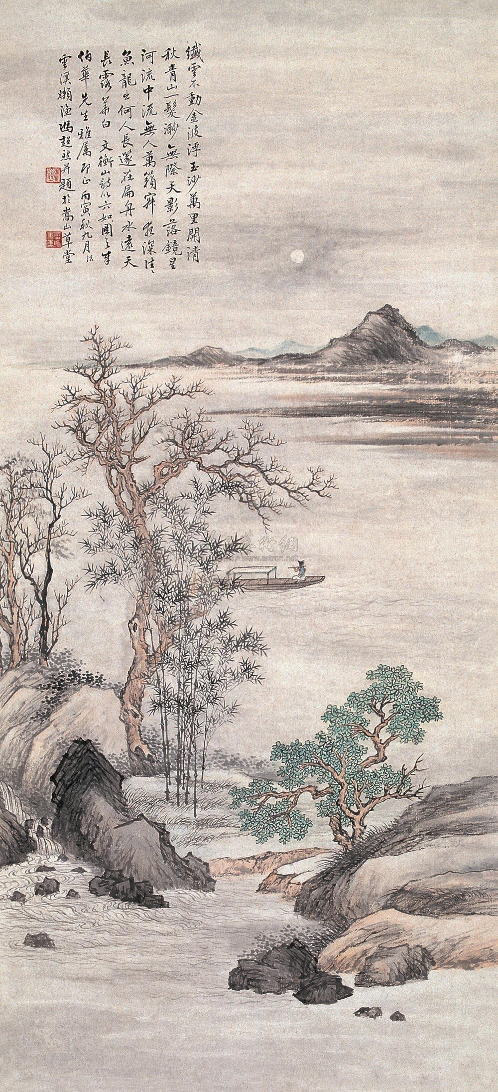 0558丙寅1926年作月下横笛立轴设色纸本