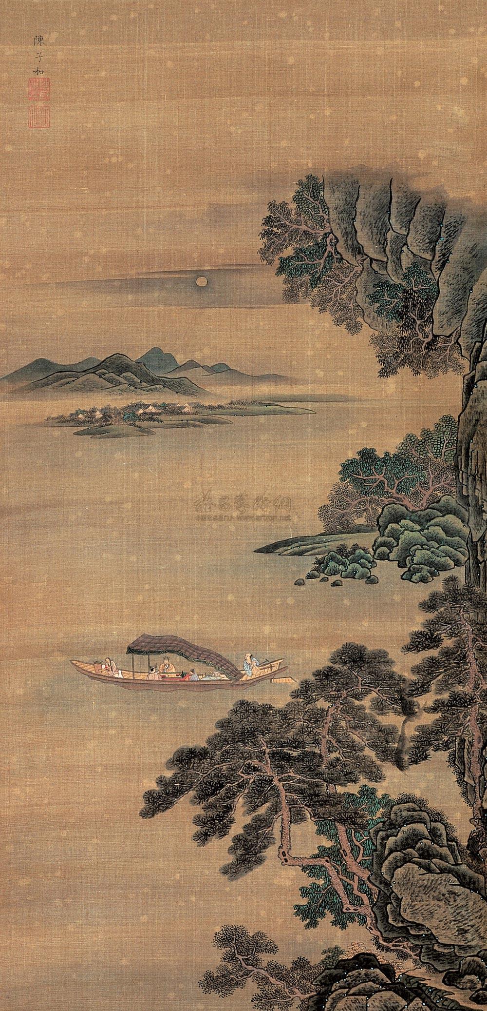 0940山水人物三屏设色绢本