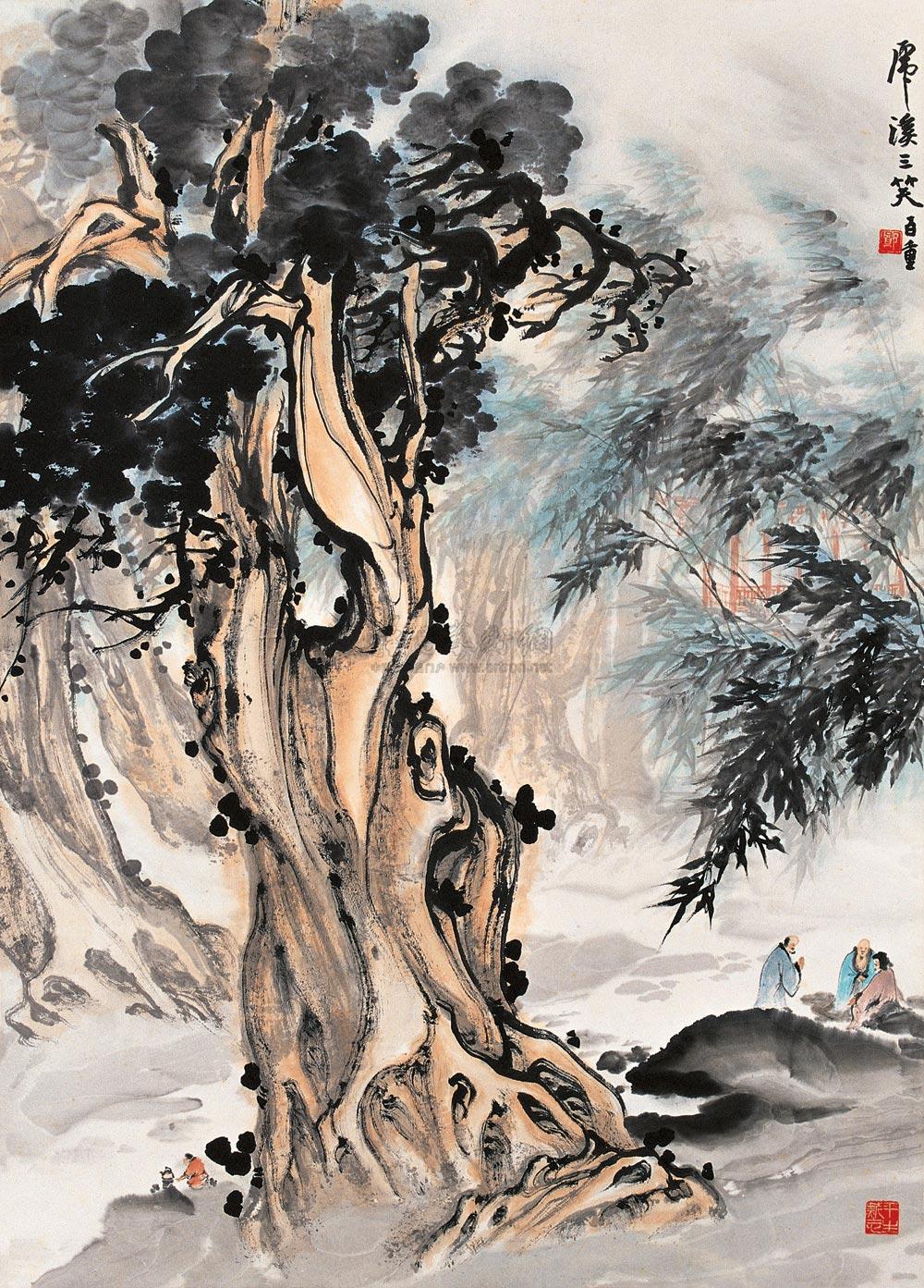 0481虎溪三笑立轴设色纸本