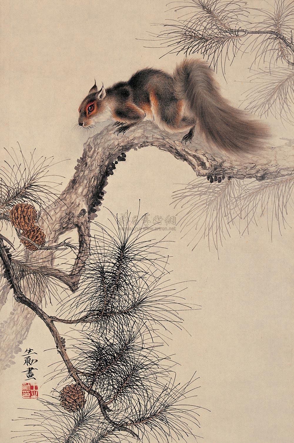 【松鼠 镜心 设色纸本】拍卖品_图片_价格_鉴赏_绘画_雅昌艺术品拍卖