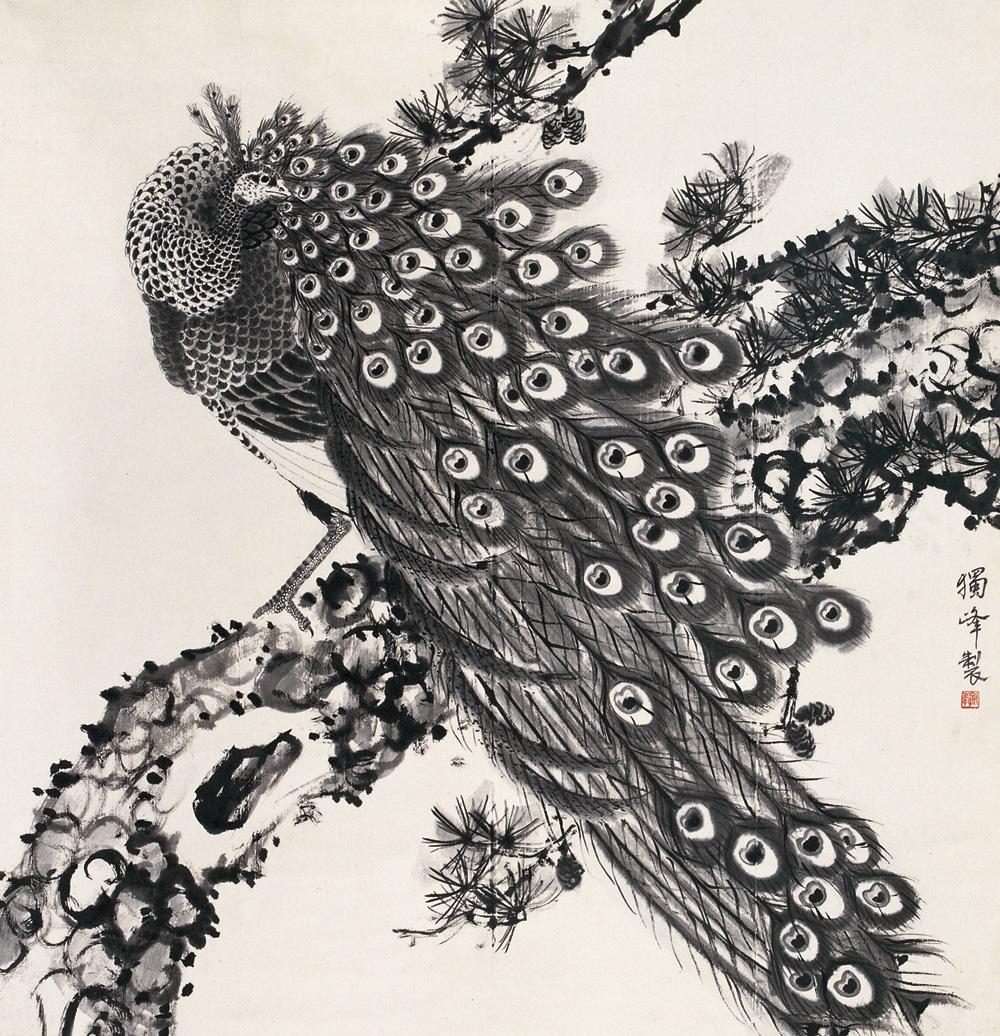 0696孔雀立轴水墨纸本